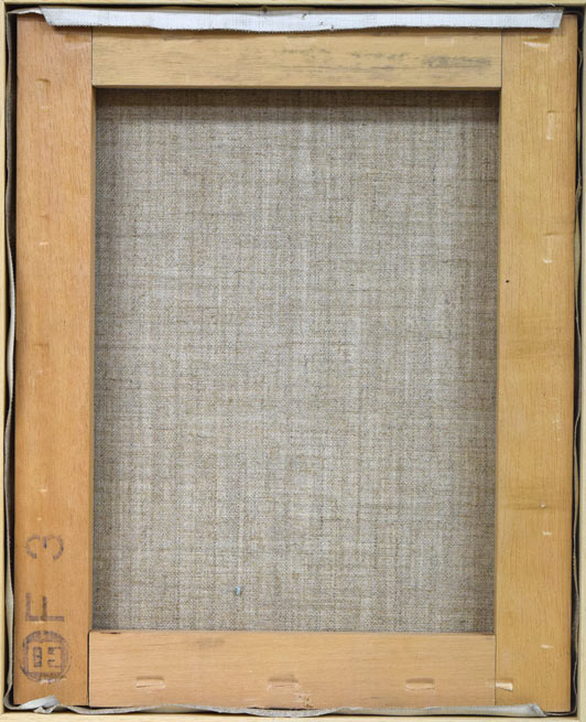 堀忠夫「旧・日本郵船小樽支店」油絵・F3号 キャンバス裏側画像