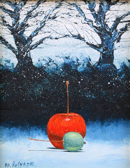 細谷地東太「静物画(りんご)」油絵・F0号 作品全体拡大画像