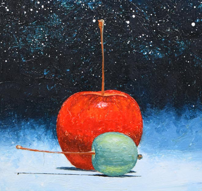 細谷地東太「静物画(りんご)」油絵・F0号 拡大画像2