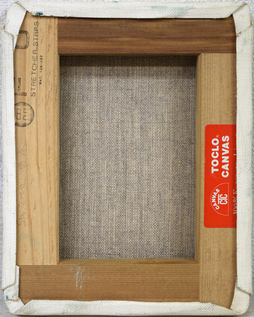 細谷地東太「静物画(りんご)」油絵・F0号 キャンバス裏側画像