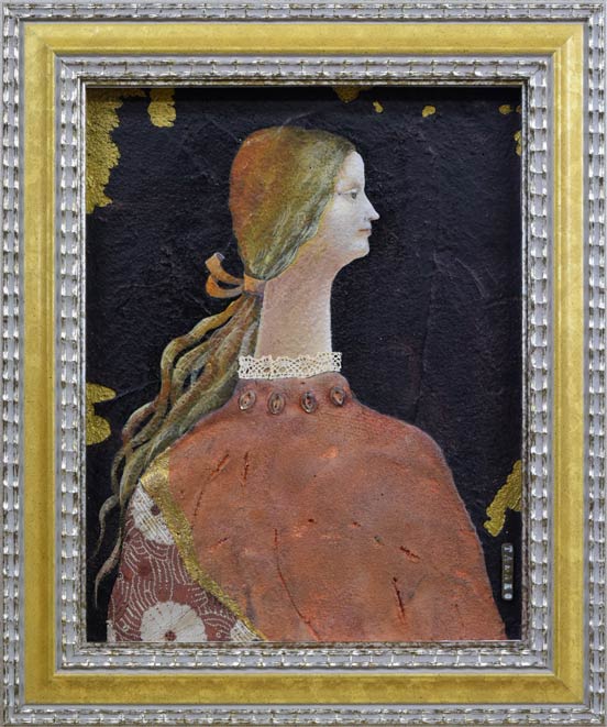 宝永たかこ「S嬢」油彩にコラージュ作品・F2号