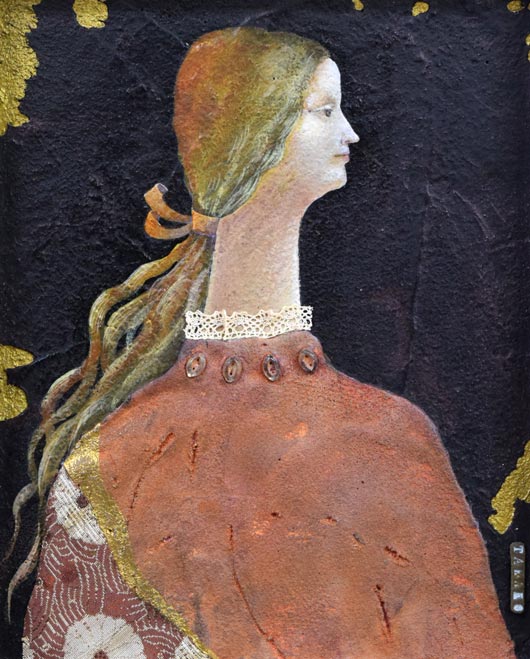 宝永たかこ「S嬢」油彩にコラージュ作品・F2号 作品全体拡大画像