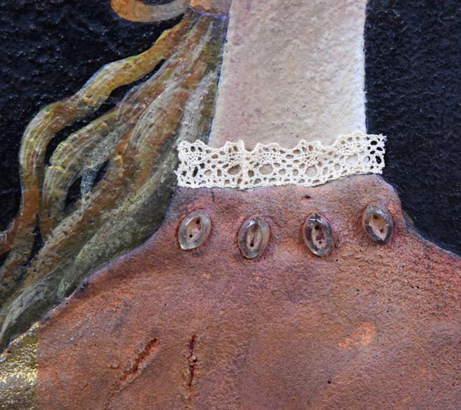 宝永たかこ「S嬢」油彩にコラージュ作品・F2号 拡大画像2