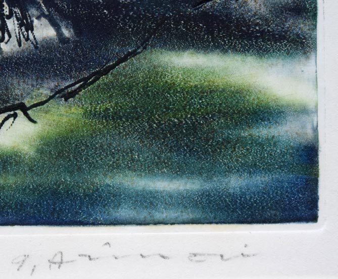 一原有徳「日高山脈・1839峰」モノタイプ（1点物銅版画）　本人直筆鉛筆サイン拡大画像