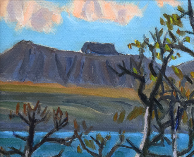 一木万寿三「支笏湖(樽前山)」油絵・F4号 拡大画像1