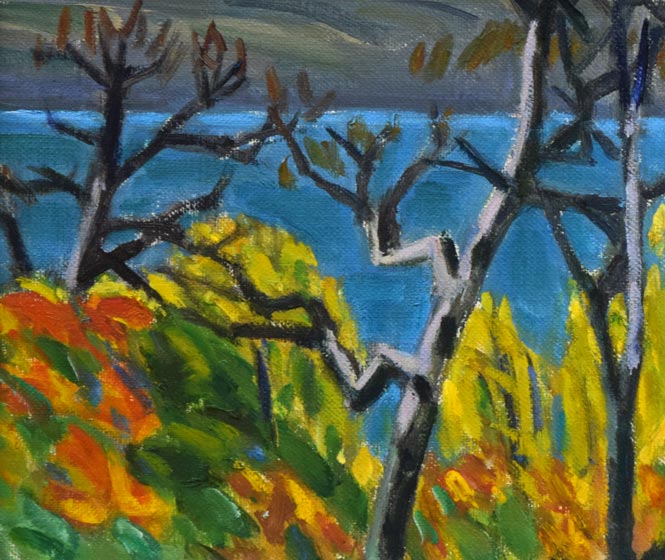 一木万寿三「支笏湖(樽前山)」油絵・F4号 拡大画像4