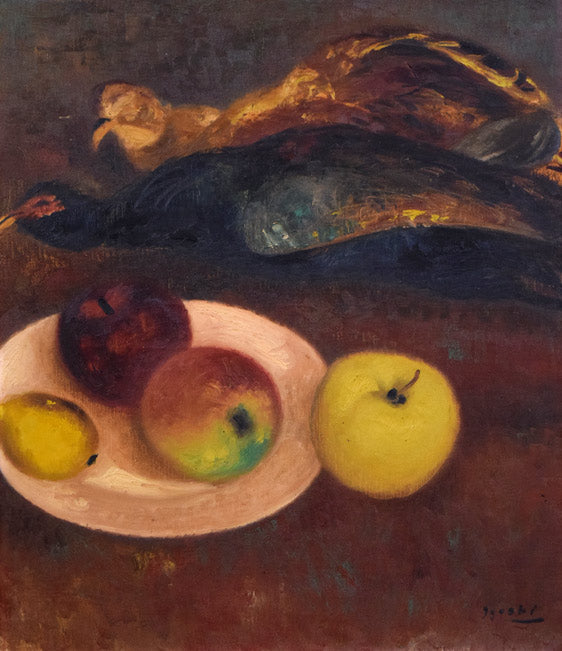 居串佳一「きじ・くだもの」油絵・F10号 作品全体拡大画像