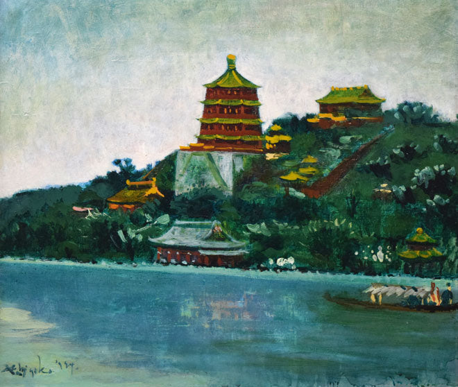 居串佳一「北京萬寿山佛香閣」油絵・F10号 作品全体拡大画像