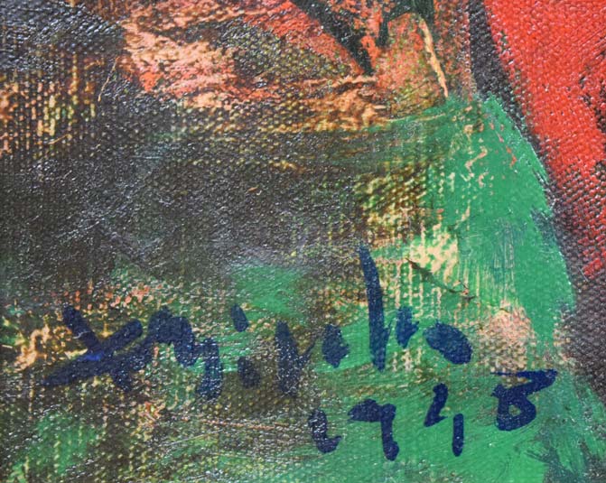 居串佳一「樂土」油絵・F8号 サイン(旧姓・水野サイン)・年記(1938)拡大画像