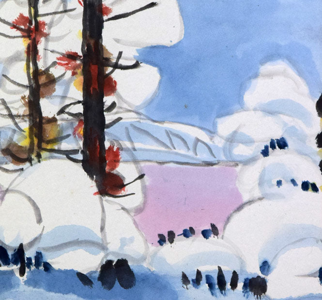 居串佳一「雪景」水彩画 拡大画像1