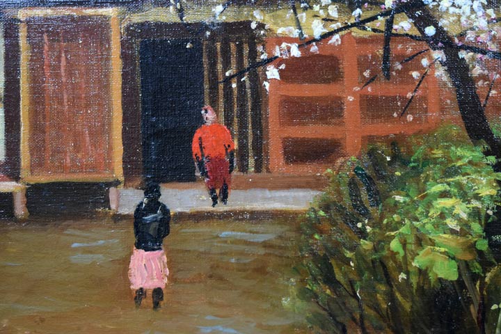 居串佳一「梅咲く農家」油絵・F10号 作品拡大部分1