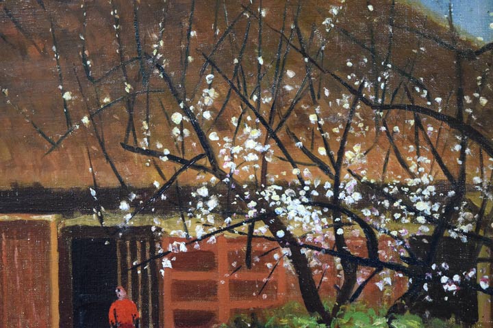 居串佳一「梅咲く農家」油絵・F10号 作品拡大部分2