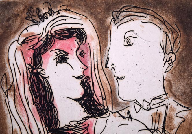 池田満寿夫「カップル」銅版画 拡大画像1