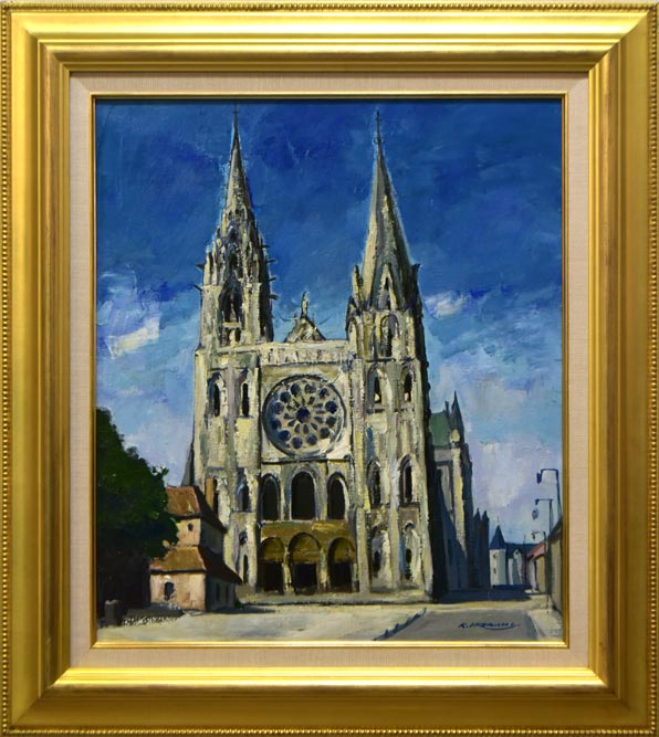 絵画 油絵 肉筆油絵 風景画 シャルトルの大聖堂