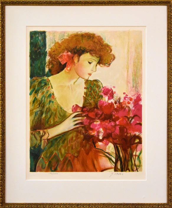 今井幸子「花束と女性」リトグラフ・12号