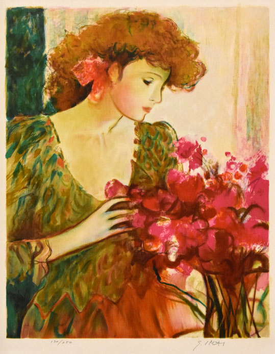 今井幸子「花束と女性」リトグラフ・12号 拡大部分