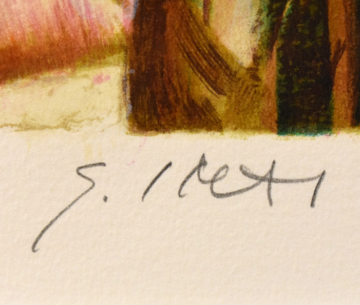 今井幸子「花束と女性」リトグラフ・12号 本人直筆鉛筆サイン部分