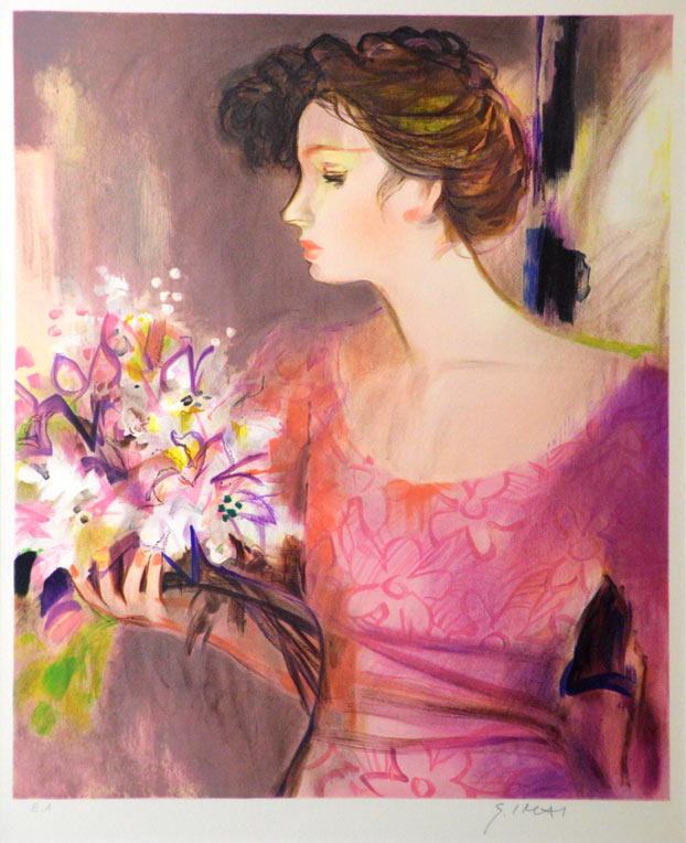 今井 幸子「女性像」リトグラフ 拡大部分