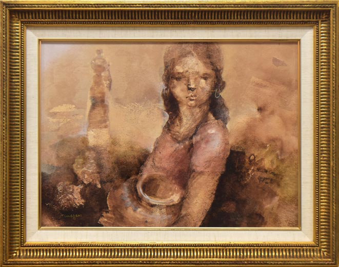 稲垣昌紀「壺を持つ少女(スリランカ)」油絵・P10号