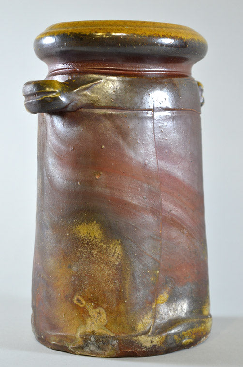 伊勢崎満「伊部耳付花入」備前・共箱1