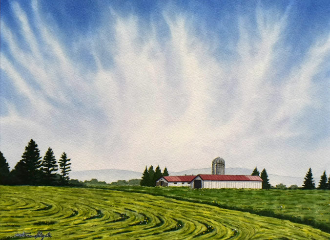 石垣渉「風になびく雲」水彩画・4号 作品全体拡大画像