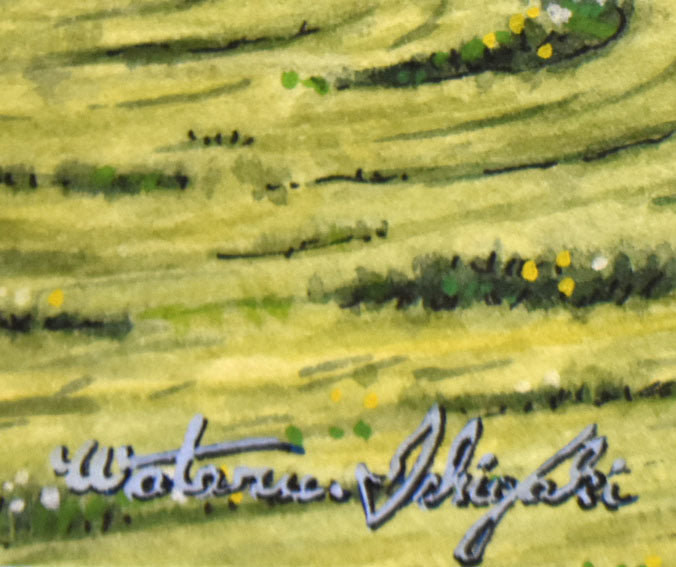 石垣渉「風になびく雲」水彩画　サイン拡大画像