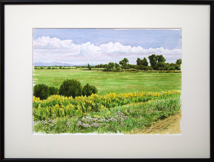 石川雄一「石狩川河畔(江別・角山)」水彩画