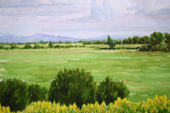 石川雄一「石狩川河畔(江別・角山)」水彩画 拡大画像1