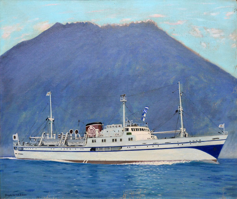 石川滋彦「高千穂丸(桜島)」油絵・F10号・1956年作 拡大部分1