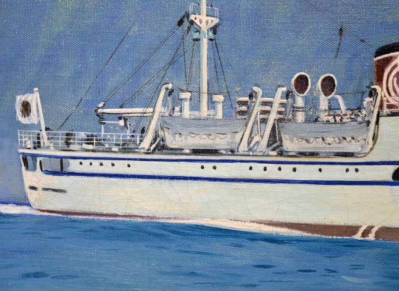 石川滋彦「高千穂丸(桜島)」油絵・F10号・1956年作 拡大部分4