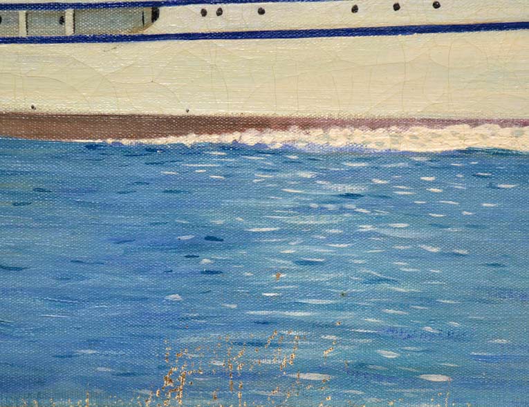 石川滋彦「高千穂丸(桜島)」油絵・F10号・1956年作 拡大部分6