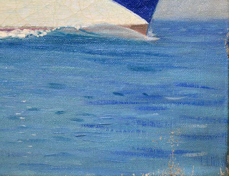 石川滋彦「高千穂丸(桜島)」油絵・F10号・1956年作 拡大部分7