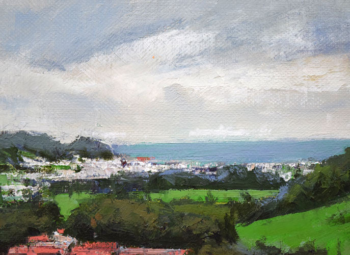 五十畑勝吉「日高種畜牧場」油絵・M6号 拡大画像1