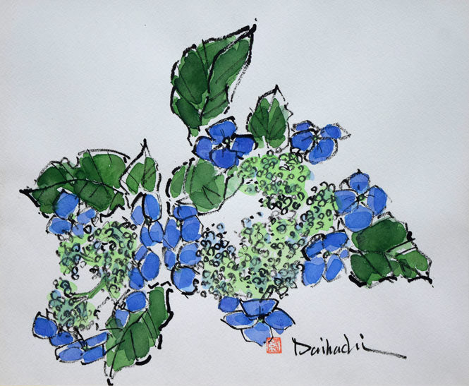 糸大八「あじさい」水彩画 作品全体拡大画像