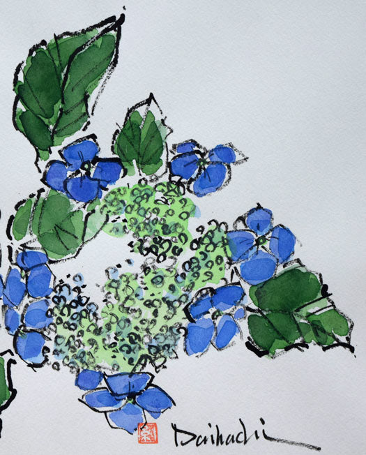 糸大八「あじさい」水彩画 拡大画像2