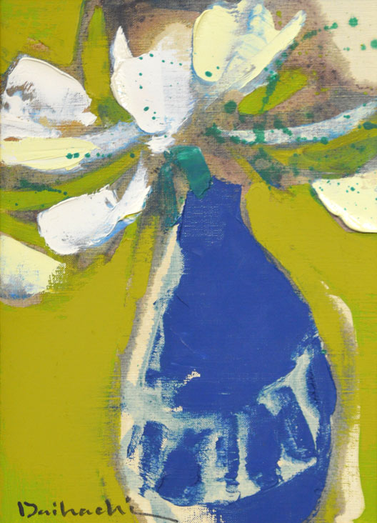 糸大八「白い花」油絵・F4号 拡大部分