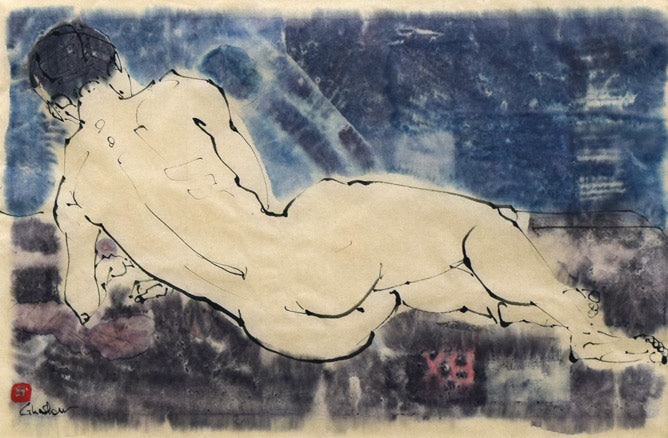 伊藤ゴオショ（豪将）「裸婦」墨彩画　作品全体拡大画像