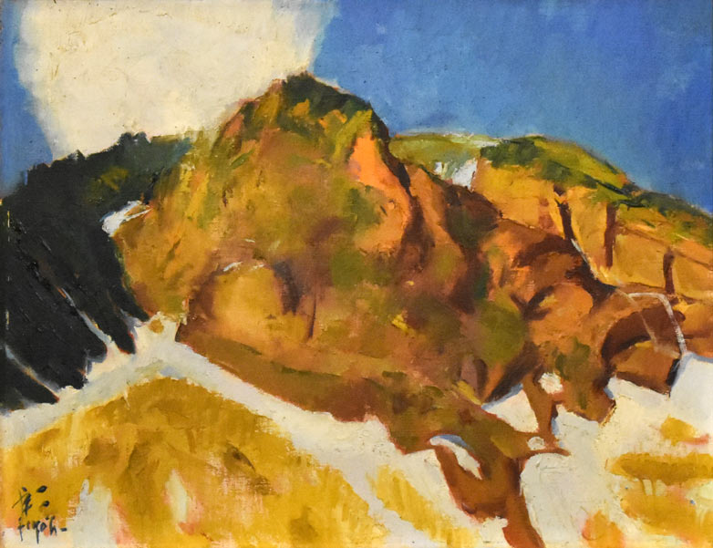 伊藤彪「奥穂高屏風岩」油絵・F6号 拡大部分