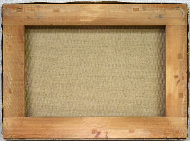 伊藤仁「小清水原生花園(斜里岳)」油絵・F4号 キャンバス裏側画像