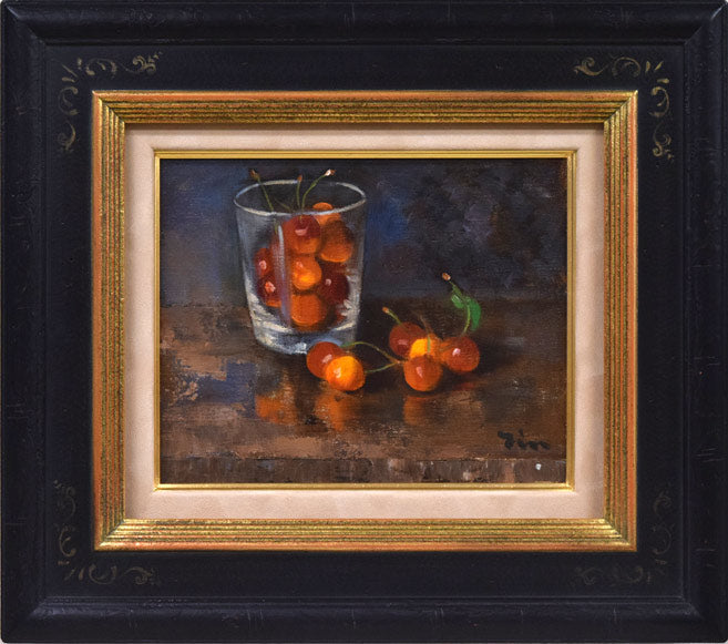 伊藤仁「静物画(さくらんぼ)」油絵・F3号