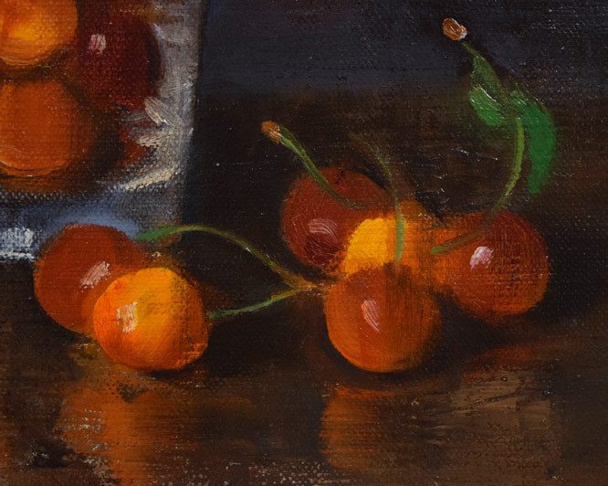 伊藤仁「静物画(さくらんぼ)」油絵・F3号 拡大画像2