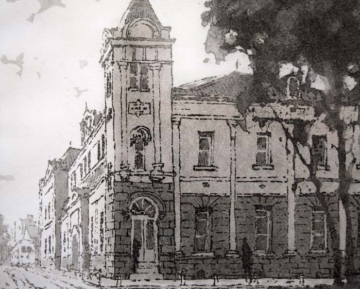 伊藤仁「北海道拓殖銀行本店旧社屋(たくぎん)」銅版画 拡大部分1