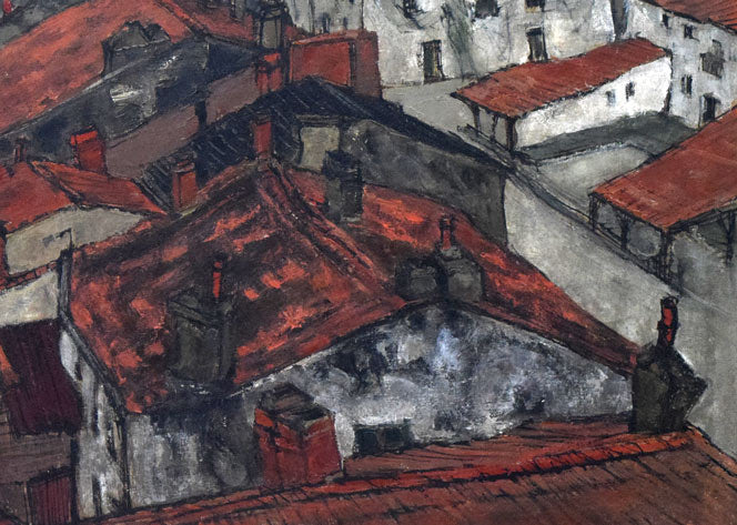 伊藤正「ロッシェルビェールの屋根(フランス)」油絵・F30号 拡大画像3