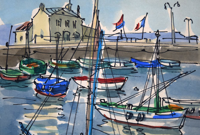 伊藤正「シェルブール(フランス)」水彩画 拡大画像1