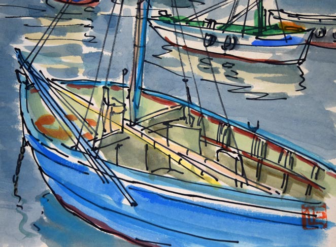 伊藤正「シェルブール(フランス)」水彩画 拡大画像2