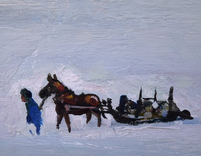 岩船修三「馬橇の通る雪道」油絵・F6号　拡大画像1