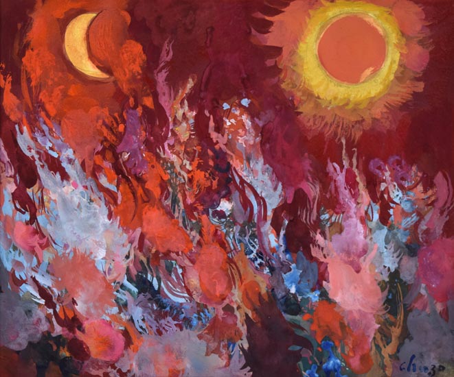 岩船修三「偉い神さまの梟」水彩画 作品全体拡大画像