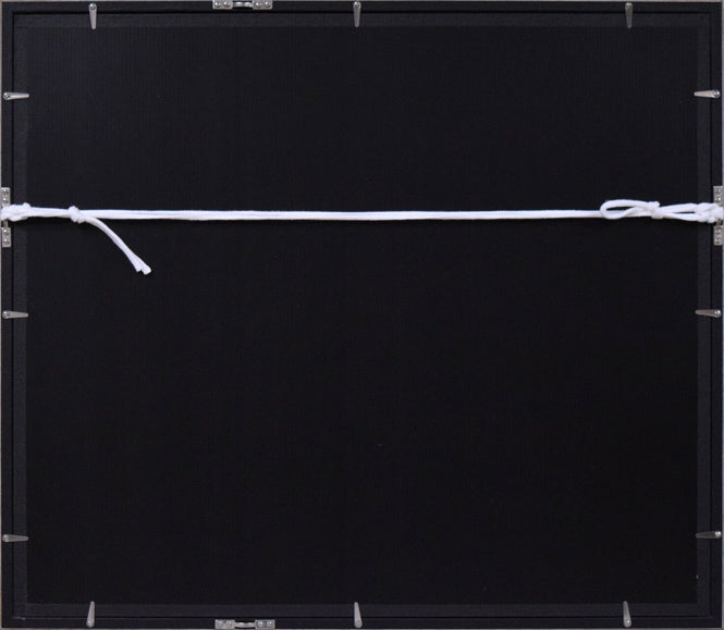 岩船修三「偉い神さまの梟」水彩画 額縁裏側画像