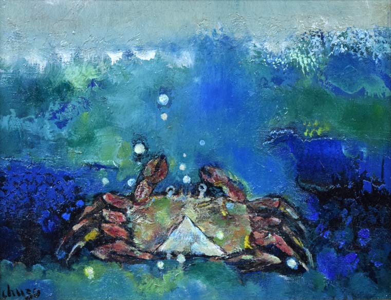 岩船修三「蟹」油絵・F6号 作品全体拡大画像