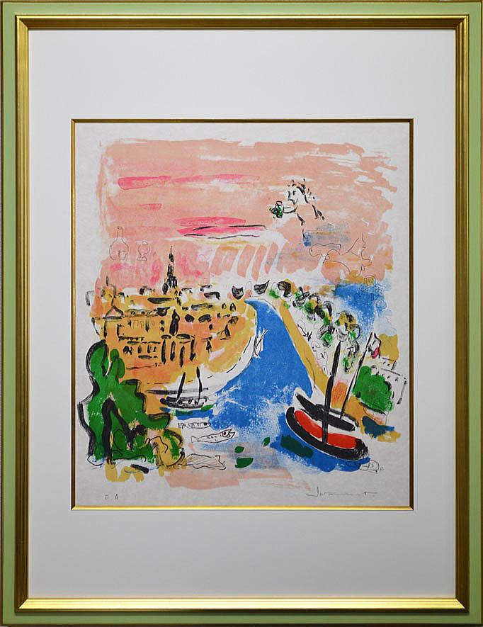 岩本 英希「シャラント河の夕暁」リトグラフ